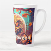 Tasse Latte Citrouille orange effrayant avec visage, Halloween (Droite)