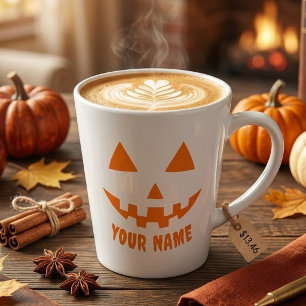Tasse Latte Citrouille orange personnalisée Halloween Votre no