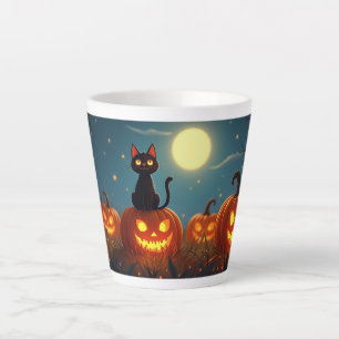 Tasse Latte Citrouille patch de chat noir