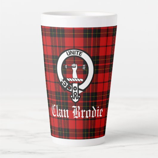 Tasse Latte Clan Brodie Crest Badge et Tartan (Devant)