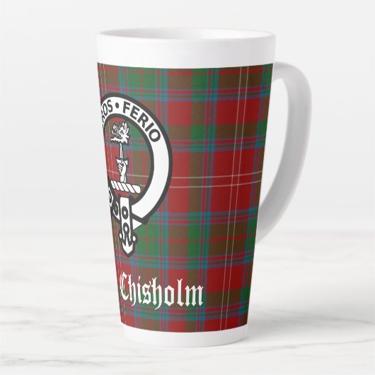Tasse Latte Clan Chisholm Tartan & Crest Badge (Angle droit)