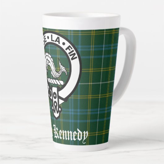 Tasse Latte Clan Kennedy Crest Badge & Tartan (Angle droit)