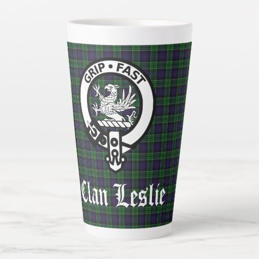 Tasse Latte Clan Leslie Crest Badge et Tartan (Devant)