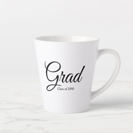 Tasse Latte Classe Grad de 2024 noir blanc script personnalisé (Droite)