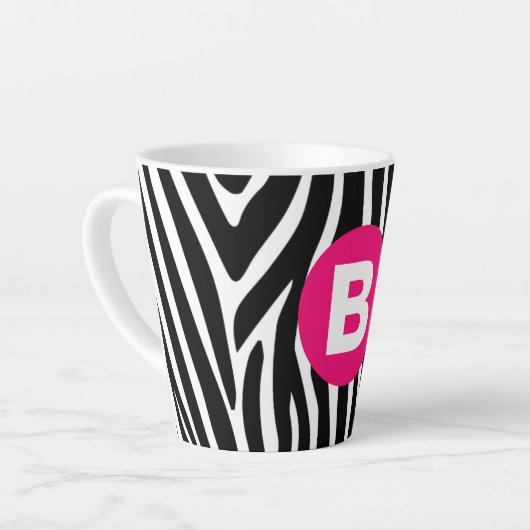 Tasse Latte Classic Zebra Stripes Bright Pink Monogram (Angle gauche)