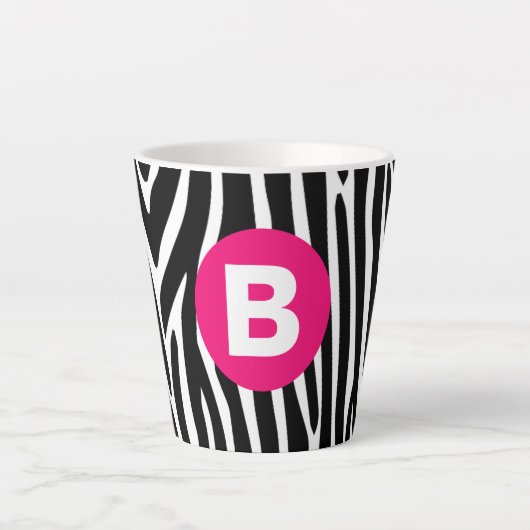 Tasse Latte Classic Zebra Stripes Bright Pink Monogram (Devant)