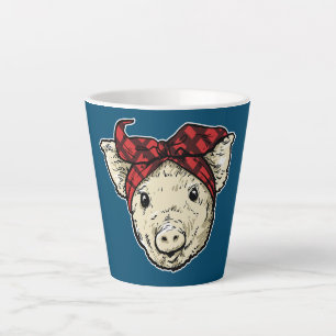 Tasse Latte Cochon Avec Bandana Porcs Agriculteur 