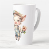 Tasse Latte Cochon fermier mignon dans les salons avec fleurs (Angle droit)