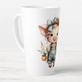 Tasse Latte Cochon fermier mignon dans les salons avec fleurs (Angle gauche)