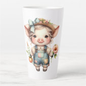 Tasse Latte Cochon fermier mignon dans les salons avec fleurs (Devant)