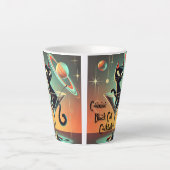 Tasse Latte Cocktails de chat noir cosmique futuriste atomique (Devant)