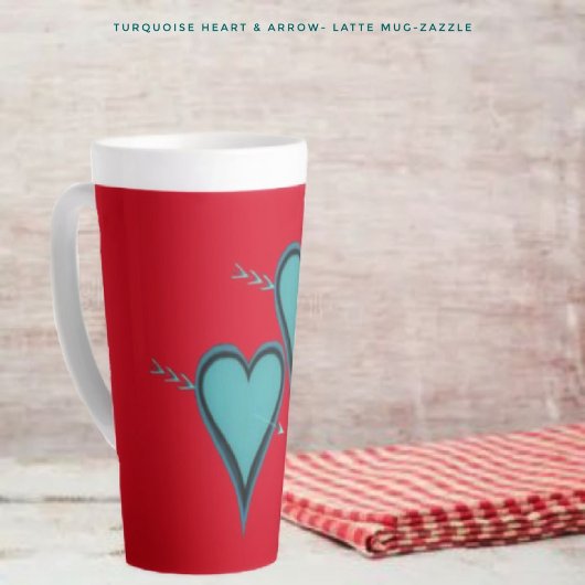 Tasse Latte Coeur et flèche turquoise