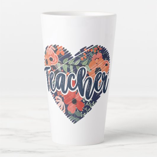 Tasse Latte Coeur floral pour enseignant (Devant)