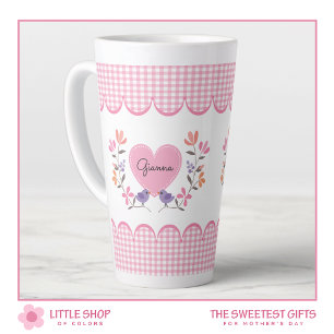 Tasse Latte Coeur floral rose Personnalisé Fête des Mères