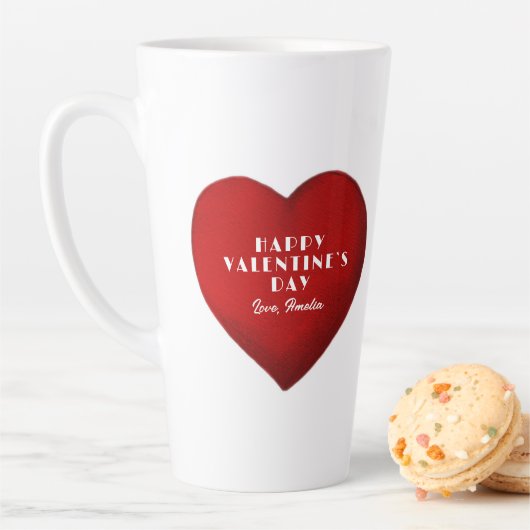 Tasse Latte Cœur rouge romantique avec nom Saint-Valentin  (En situation)