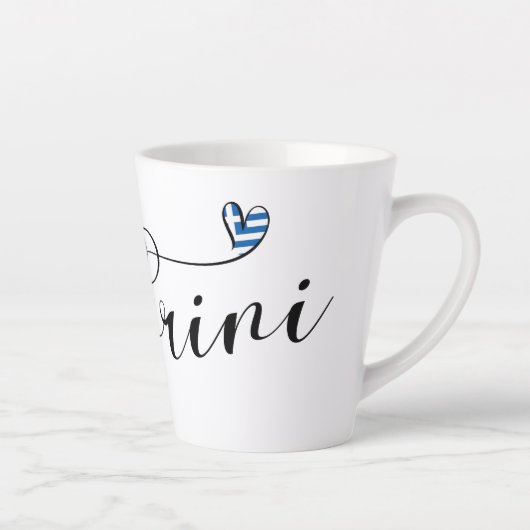 Tasse Latte Coeur Santorin En Drapeau, Grèce, Thira (Droite)
