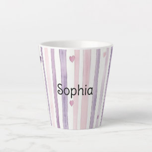 Tasse Latte Cœur Violet Rose Rayures Anniversaire