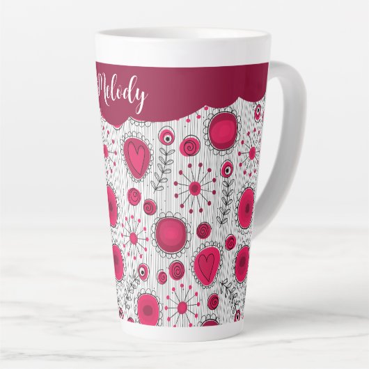 Tasse Latte Coeurs blancs blancs blancs blancs Whimsical fleur (Angle droit)