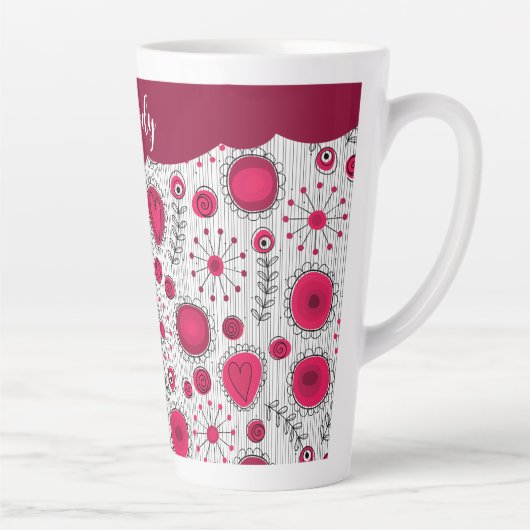 Tasse Latte Coeurs blancs blancs blancs blancs Whimsical fleur (Droite)