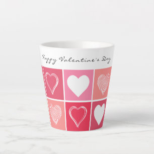 Tasse Latte Coeurs blancs modernes rouge et rose couleurs Vale
