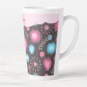 Tasse Latte Coeurs bleu rose blanc et nom floral des fleurs (Droite)