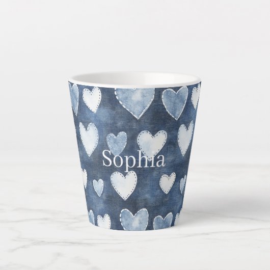 Tasse Latte Cœurs bleus (Devant)