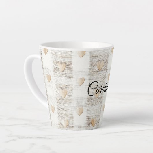 Tasse Latte Coeurs Boho Beige Blanc Crème (Angle gauche)