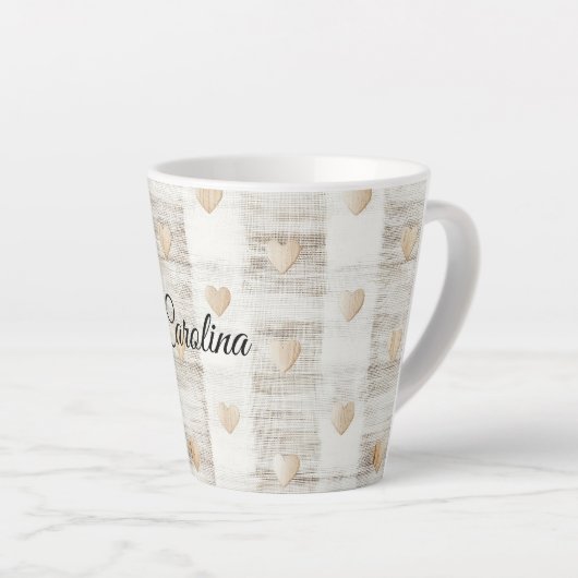 Tasse Latte Coeurs Boho Beige Blanc Crème (Angle droit)