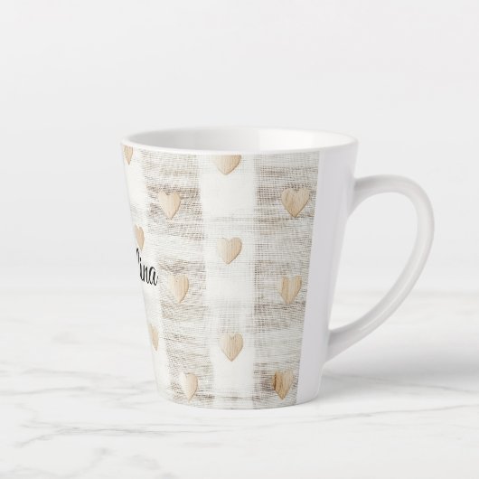 Tasse Latte Coeurs Boho Beige Blanc Crème (Droite)