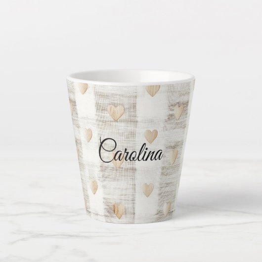 Tasse Latte Coeurs Boho Beige Blanc Crème (Devant)