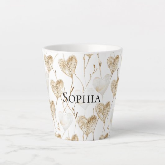 Tasse Latte Coeurs Boho de crème Brown (Devant)