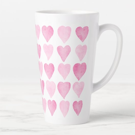 Tasse Latte Coeurs d'aquarelle rose mignonne (Droite)