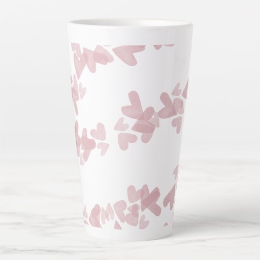 Tasse Latte Coeurs d'aquarelle Timbres flottants rose (Devant)