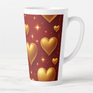 Tasse Latte Coeurs d'or en rouge avec étoiles