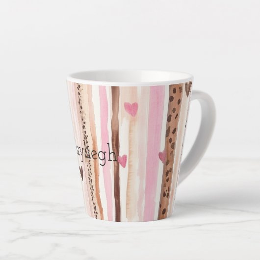 Tasse Latte Coeurs Empreintes de léopard Brown roses rayures A (Angle droit)