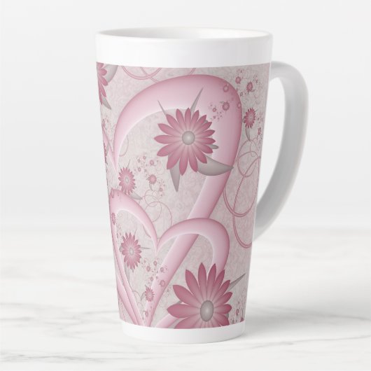 Tasse Latte Coeurs et fleurs Abstraits roses Aimer l'art fract (Angle droit)
