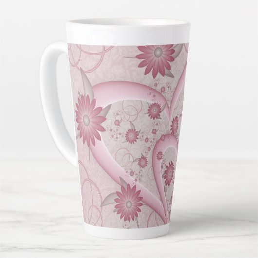 Tasse Latte Coeurs et fleurs Abstraits roses Aimer l'art fract (Angle gauche)