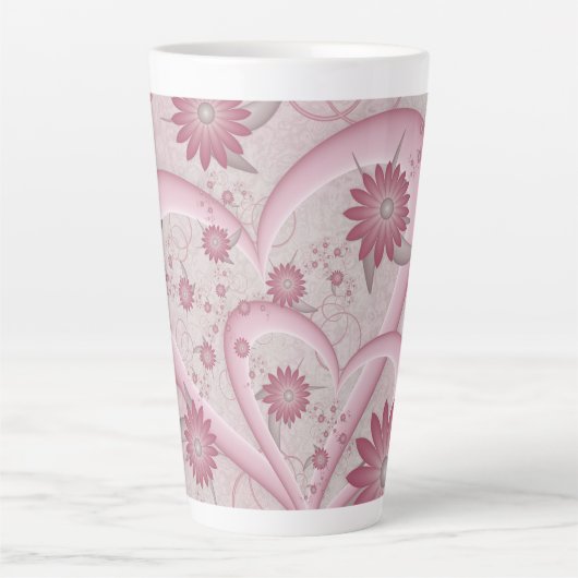 Tasse Latte Coeurs et fleurs Abstraits roses Aimer l'art fract (Devant)