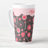Tasse Latte Coeurs gris-blanc et fleurs nom floral (Angle gauche)