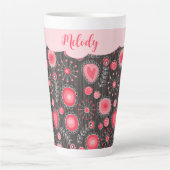 Tasse Latte Coeurs gris-blanc et fleurs nom floral (Devant)