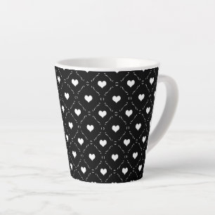 Tasse Latte Cœurs Miniatures en Noir et Blanc Monochrome sur G