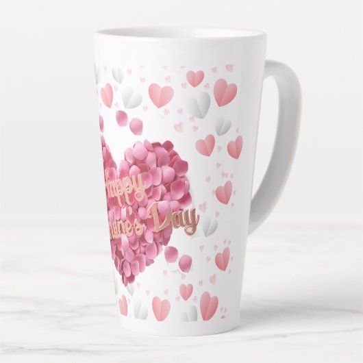 Tasse Latte Coeurs roses élégants Saint-Valentin (Angle droit)