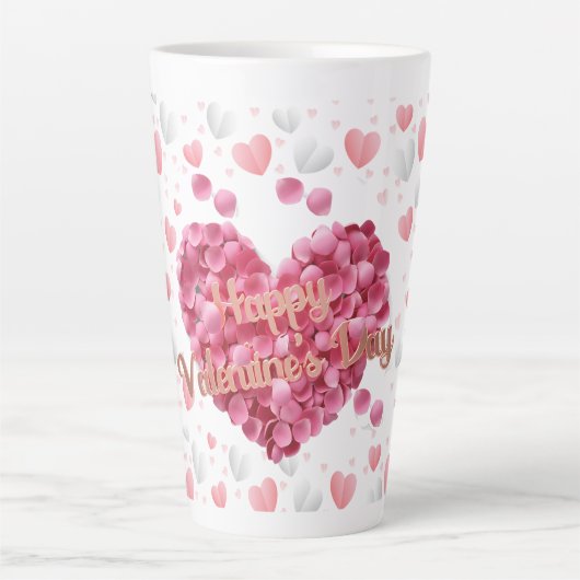 Tasse Latte Coeurs roses élégants Saint-Valentin (Devant)