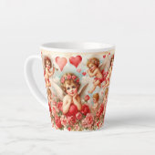 Tasse Latte Cœurs Roses Roses Anges Amour (Angle gauche)