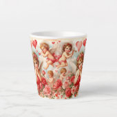Tasse Latte Cœurs Roses Roses Anges Amour (Devant)