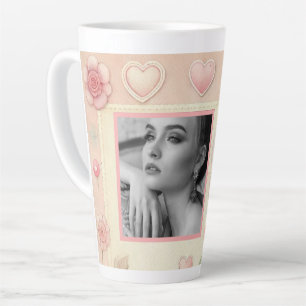 Tasse Latte Coeurs roses vintages photo florale aquarelle