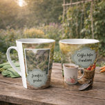 Tasse Latte Coffee before gardening morning garden photo<br><div class="desc">Coffee before gardening,  personal morning garden photo latte mug.
Slow garden moment,  start the day in the garden.
Add your own photo,  name and text to personalize.</div>