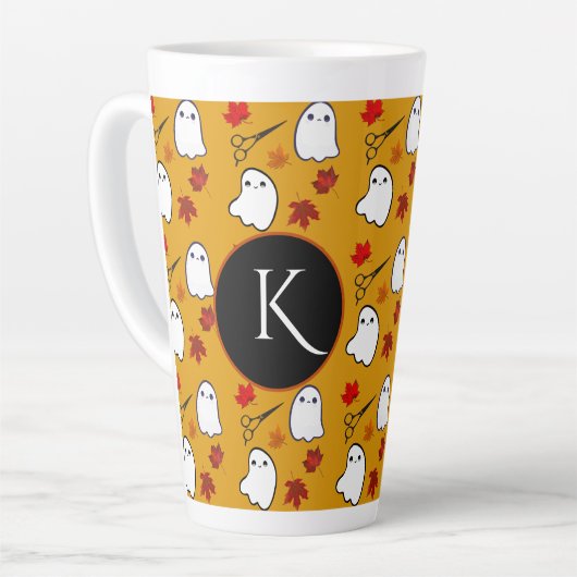 Tasse Latte Coiffeur Halloween Fantômes Initial (Angle gauche)