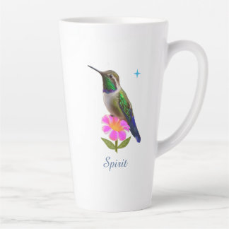 Tasse Latte Colibri et fleur colorés avec écriture sur fond bl