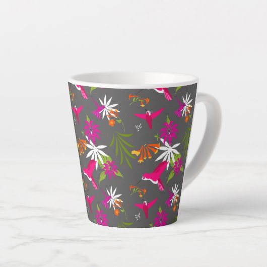 Tasse Latte Colibri Motif rose violet gris gris tropique (Angle droit)